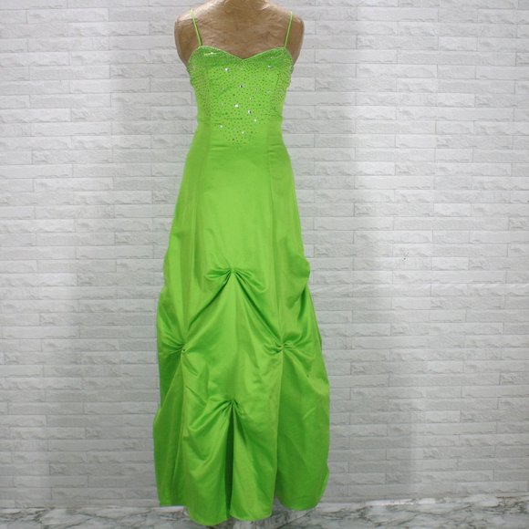 MASQUERADE Dress Beaded Prom Homecoming Pick Up Maxi Ball Gown Lime Green Size 7 - Picture 1 of 14